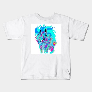 blue rabbit kaiju in rainbow electric colors in mexican patterns Kids T-Shirt